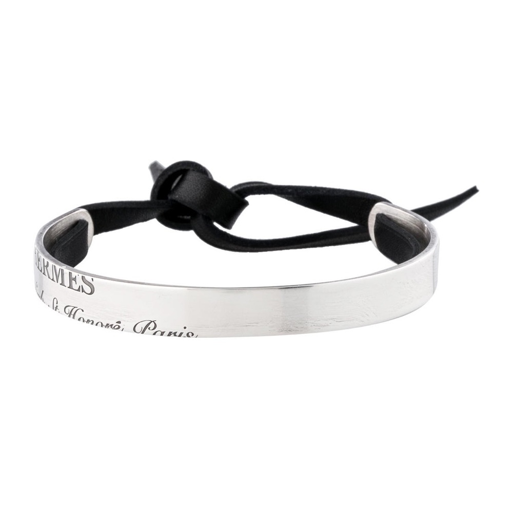 Hermes Rare Silver Leather Cartouche Bracelet